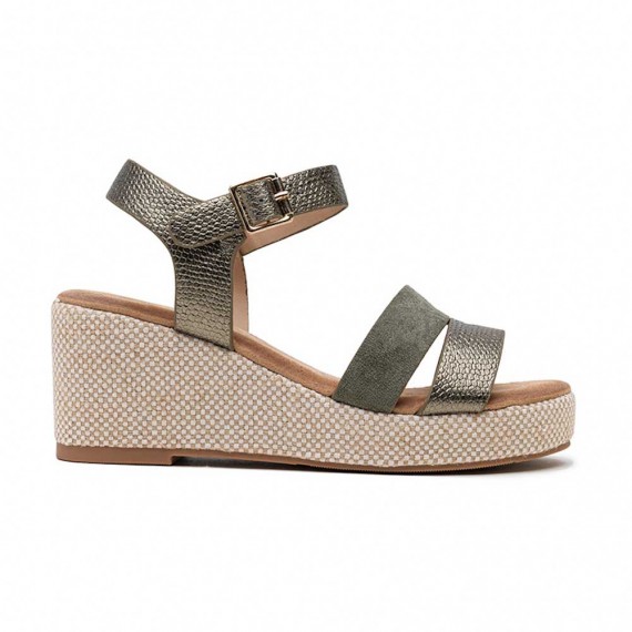 Mixed material wedge sandal for women