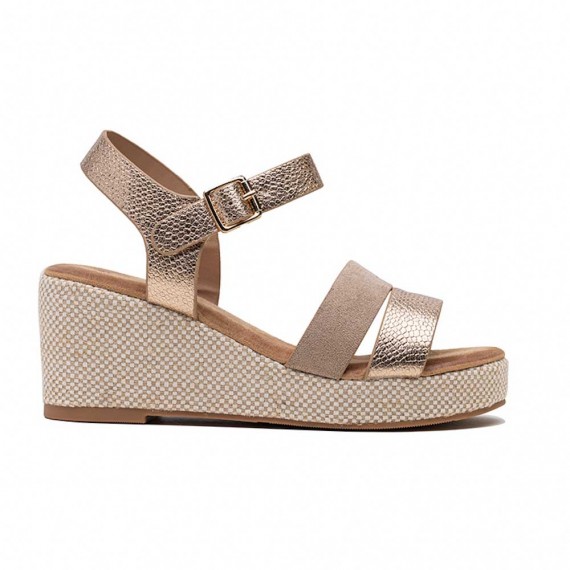 Mixed material wedge sandal for women