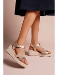 Mixed material wedge sandal for women