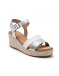 Mixed material wedge sandal for women