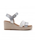 Mixed material wedge sandal for women