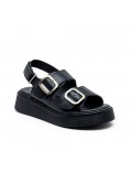 Mixed material wedge sandal for women