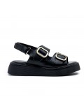 Mixed material wedge sandal for women