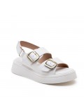 Mixed material wedge sandal for women