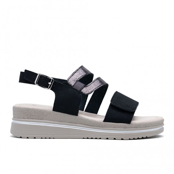 Mixed material wedge sandal for women