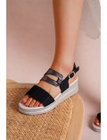 Mixed material wedge sandal for women