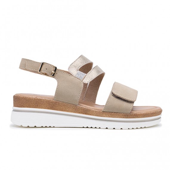 Mixed material wedge sandal for women