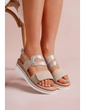 Mixed material wedge sandal for women