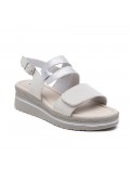 Mixed material wedge sandal for women