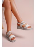 Mixed material wedge sandal for women