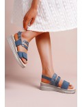 Mixed material wedge sandal for women