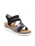 Mixed material wedge sandal for women