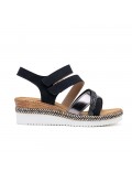 Mixed material wedge sandal for women