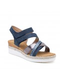 Mixed material wedge sandal for women