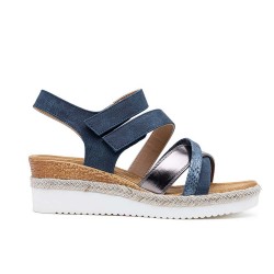 Mixed material wedge sandal for women