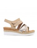 Mixed material wedge sandal for women