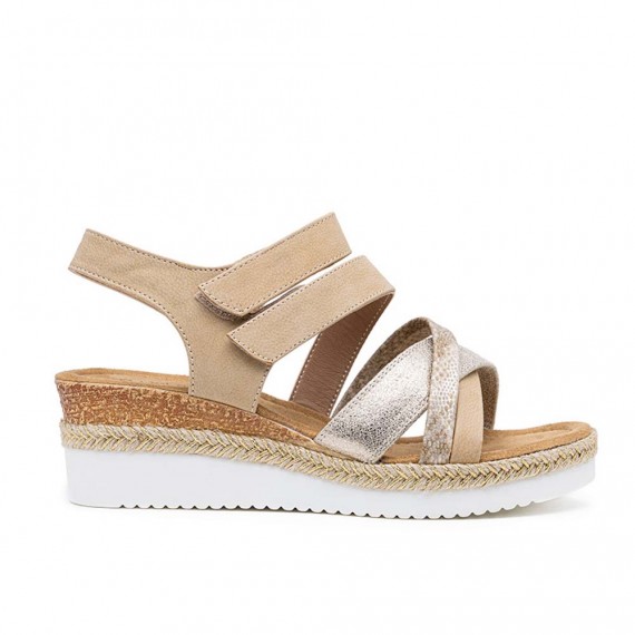 Mixed material wedge sandal for women