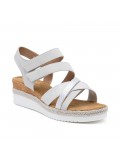 Mixed material wedge sandal for women