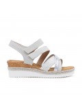 Mixed material wedge sandal for women