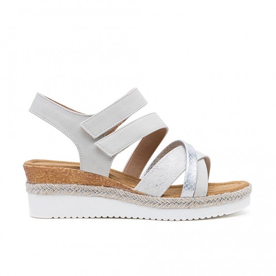 Mixed material wedge sandal for women