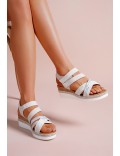 Mixed material wedge sandal for women