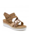 Mixed material wedge sandal for women