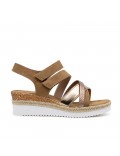 Mixed material wedge sandal for women