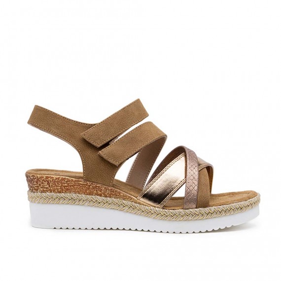 Mixed material wedge sandal for women