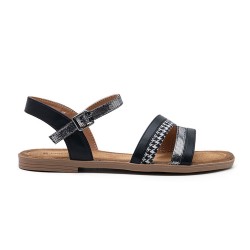 Flat sandals in a material mix for women