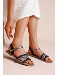 Flat sandals in a material mix for women