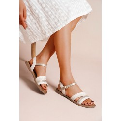 Flat sandals in a material mix for women