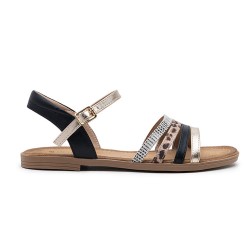 Flat sandals in a material mix for women