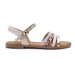 Flat sandals in a material mix for women