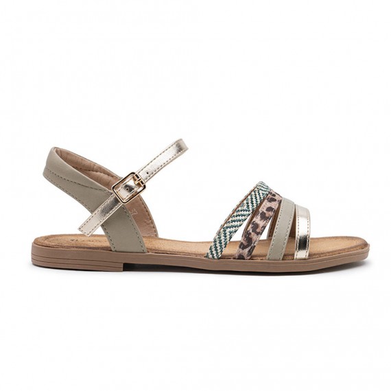 Flat sandals in a material mix for women