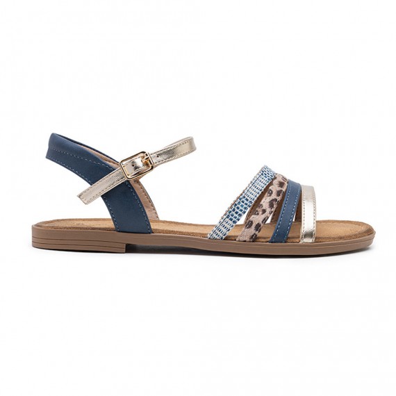 Flat sandals in a material mix for women