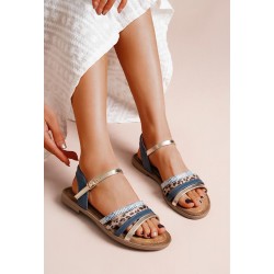 Flat sandals in a material mix for women