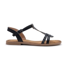 Flat sandals in a material mix for women