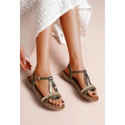 Flat sandals in a material mix for women