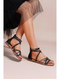 Flat sandals in a material mix for women