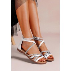 Flat sandals in a material mix for women