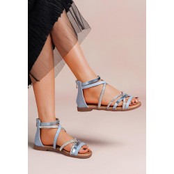 Flat sandals in a material mix for women