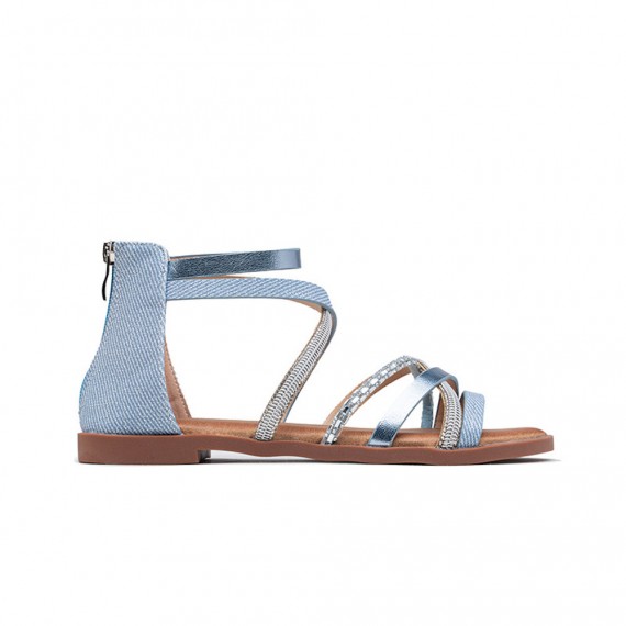 Flat sandals in a material mix for women