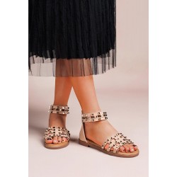 Flat sandals in a material mix for women