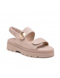 Mixed material wedge sandal for women