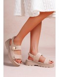 Mixed material wedge sandal for women