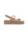 Mixed material wedge sandal for women