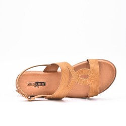 Grande Taille 38-43- Sandale comfort compensée en simili cuir pour femme