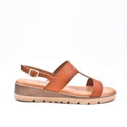 Large Size 38-43 - Wedge comfort sandal in faux leather for women