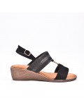 Large Size 38-43 - Wedge comfort sandal in faux leather for women