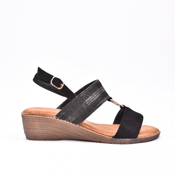 Large Size 38-43 - Wedge comfort sandal in faux leather for women